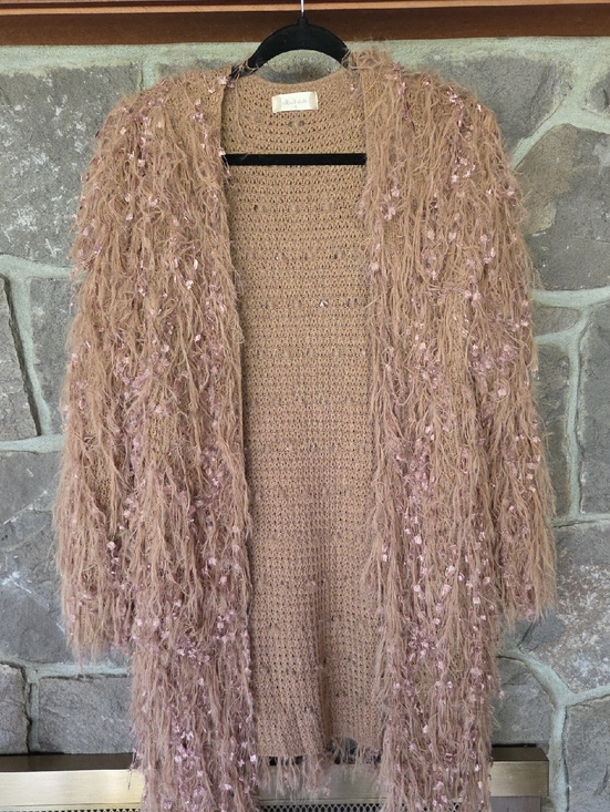Altar'd State Sweaters - Altar'd State Taupe-Pink Shaggy Open Cardigan